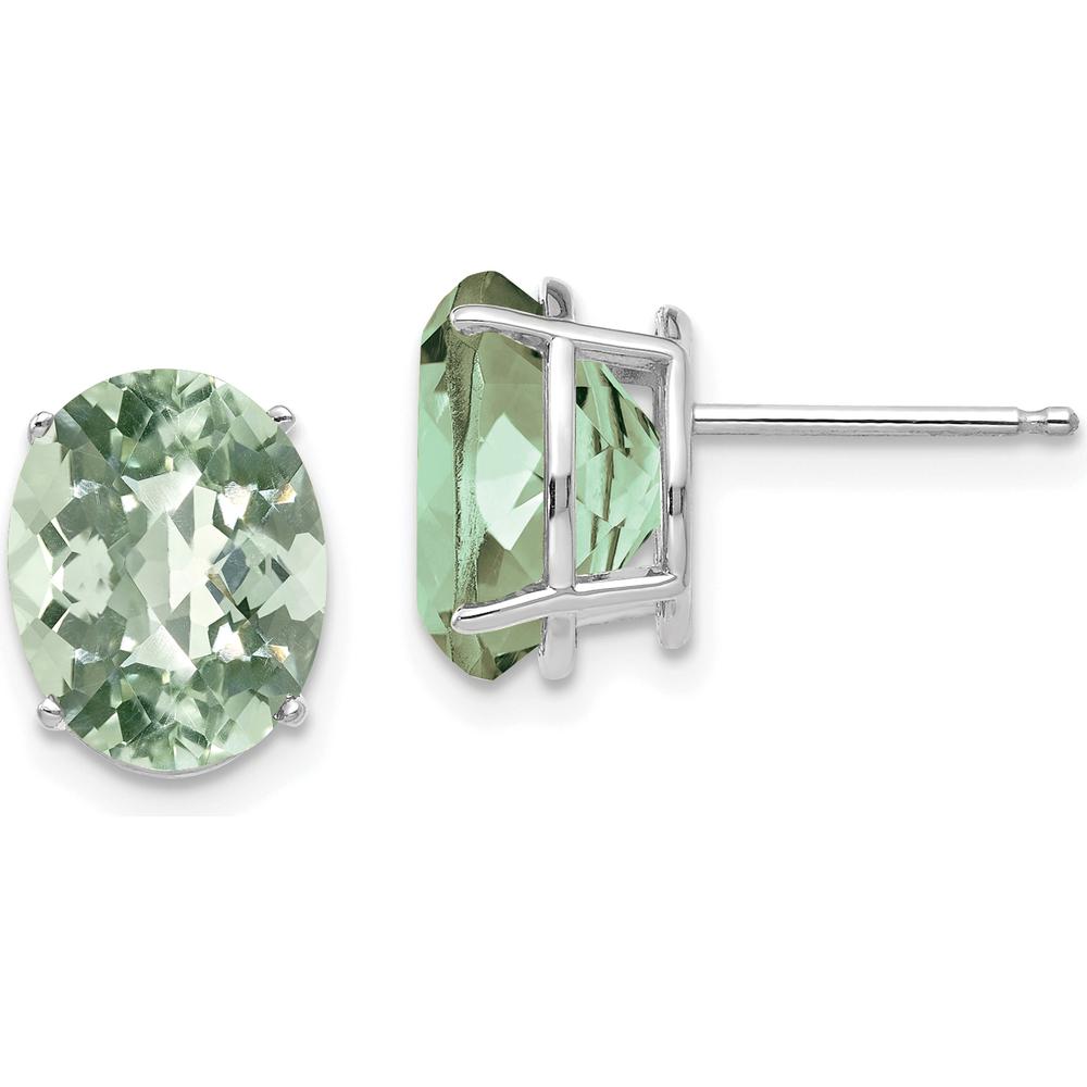 14K White Gold Oval Checker-Cut Green Quartz Stud Earrings - 2.45 Carat Total Gem Weight by Monteluci Fine Jewelry