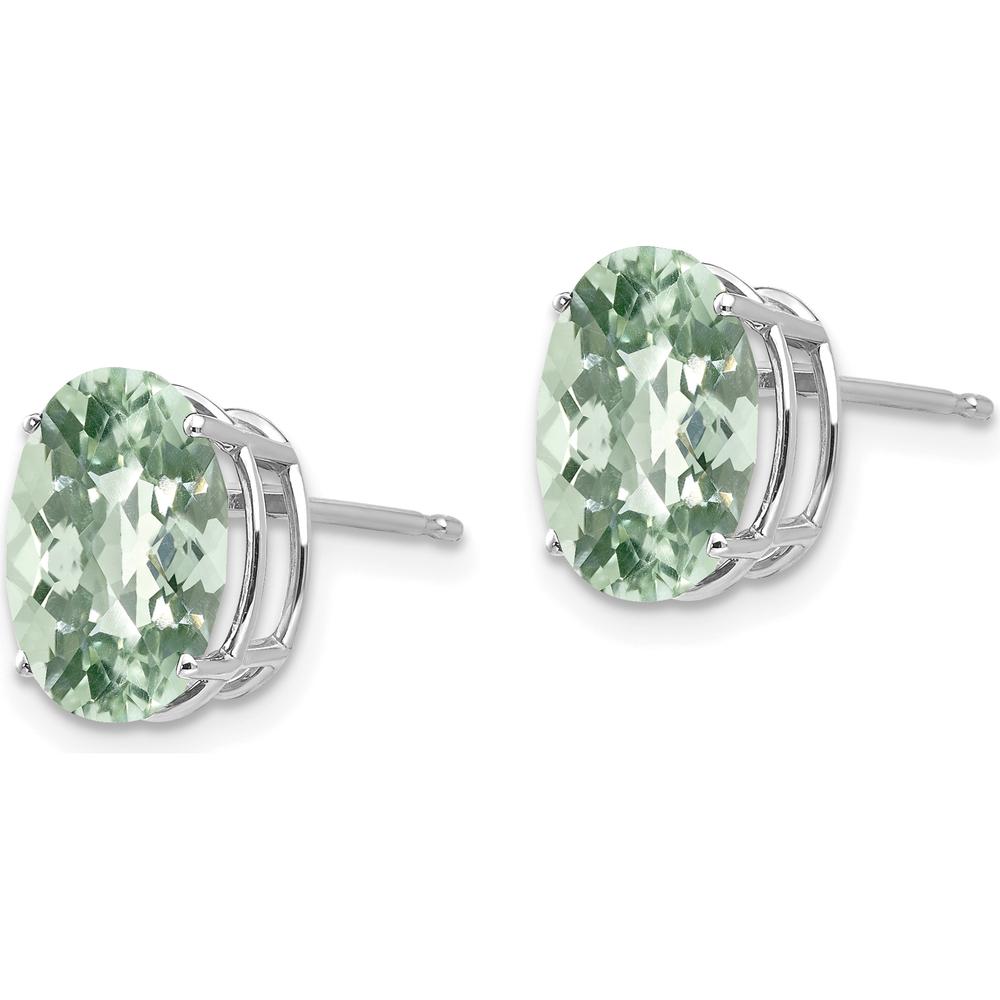 14K White Gold Oval Checker-Cut Green Quartz Stud Earrings - 2.45 Carat Total Gem Weight by Monteluci Fine Jewelry