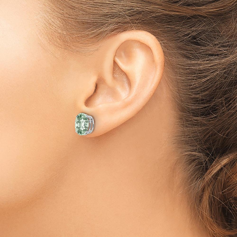14K White Gold Oval Checker-Cut Green Quartz Stud Earrings - 2.45 Carat Total Gem Weight by Monteluci Fine Jewelry