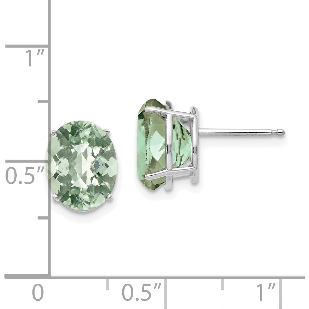 14K White Gold Oval Checker-Cut Green Quartz Stud Earrings - 2.45 Carat Total Gem Weight by Monteluci Fine Jewelry