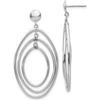 14K White Gold Oval Circle Dangle Earrings with Polished Finish by 0