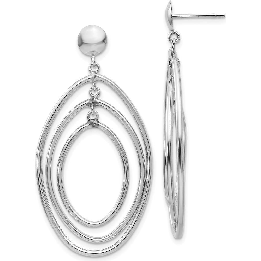14K White Gold Oval Circle Dangle Earrings with Polished Finish by 0