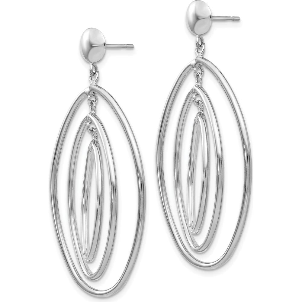 14K White Gold Oval Circle Dangle Earrings with Polished Finish by 0