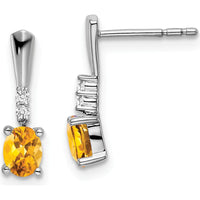 14K White Gold Oval Citrine and Diamond Drop Earrings - 0.35 Carat Citrine, 0.04 Carat Diamond Total Weight by Oro Pregiato