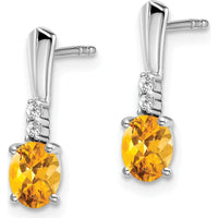 14K White Gold Oval Citrine and Diamond Drop Earrings - 0.35 Carat Citrine, 0.04 Carat Diamond Total Weight by Oro Pregiato