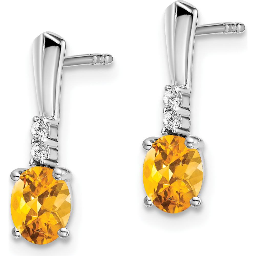 14K White Gold Oval Citrine and Diamond Drop Earrings - 0.35 Carat Citrine, 0.04 Carat Diamond Total Weight by Oro Pregiato
