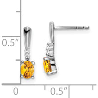 14K White Gold Oval Citrine and Diamond Drop Earrings - 0.35 Carat Citrine, 0.04 Carat Diamond Total Weight by Oro Pregiato