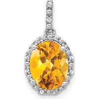 14K White Gold Oval Citrine and Diamond Halo Pendant - 2.71 Carat Citrine, 0.013 Carat Total Diamond Weight by Lumare Gioia