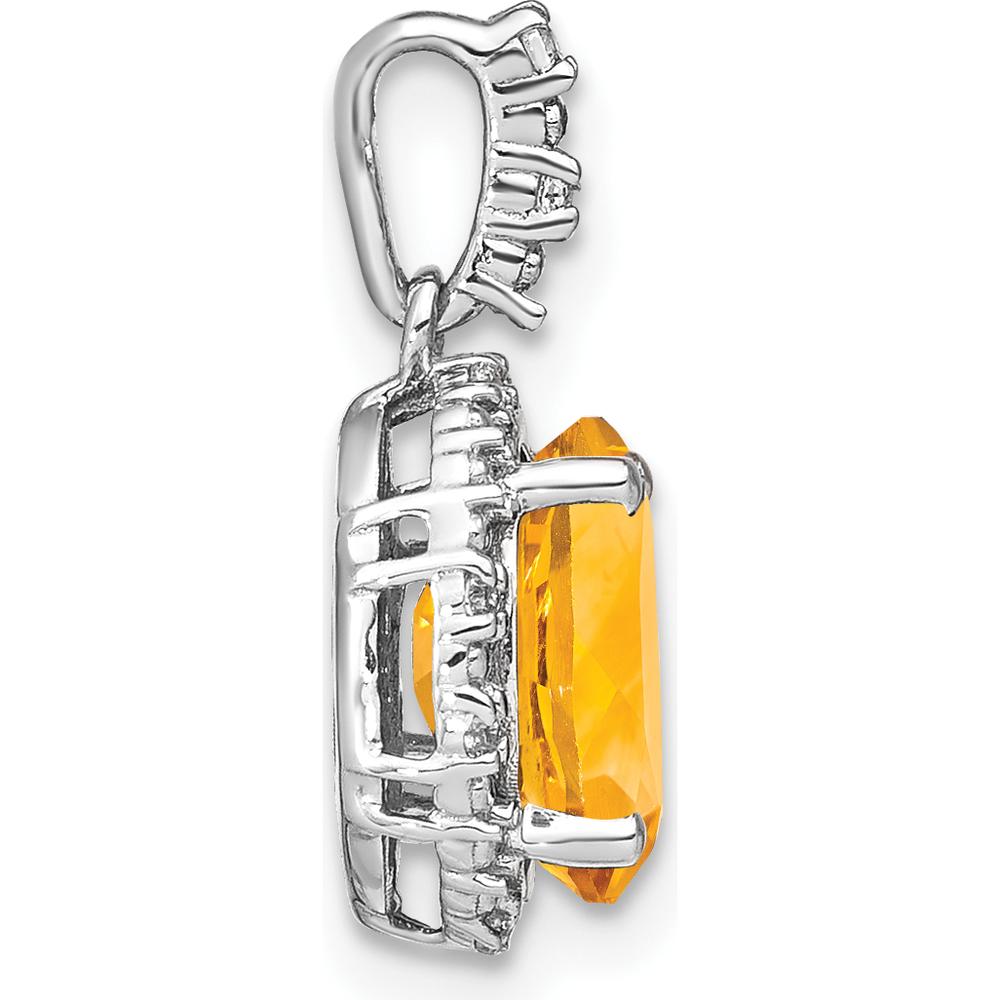 14K White Gold Oval Citrine and Diamond Halo Pendant - 2.71 Carat Citrine, 0.013 Carat Total Diamond Weight by Lumare Gioia