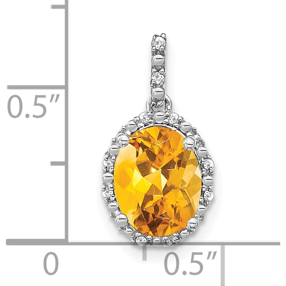14K White Gold Oval Citrine and Diamond Halo Pendant - 2.71 Carat Citrine, 0.013 Carat Total Diamond Weight by Lumare Gioia
