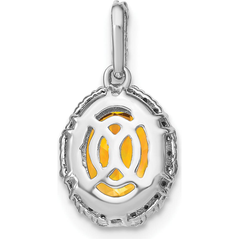 14K White Gold Oval Citrine and Diamond Halo Pendant - 2.71 Carat Citrine, 0.013 Carat Total Diamond Weight by Lumare Gioia