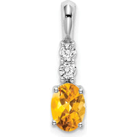 14K White Gold Oval Citrine and Diamond Pendant - 0.75 Carat Citrine, 0.065 Carat Total Diamond Weight by Oro Pregiato