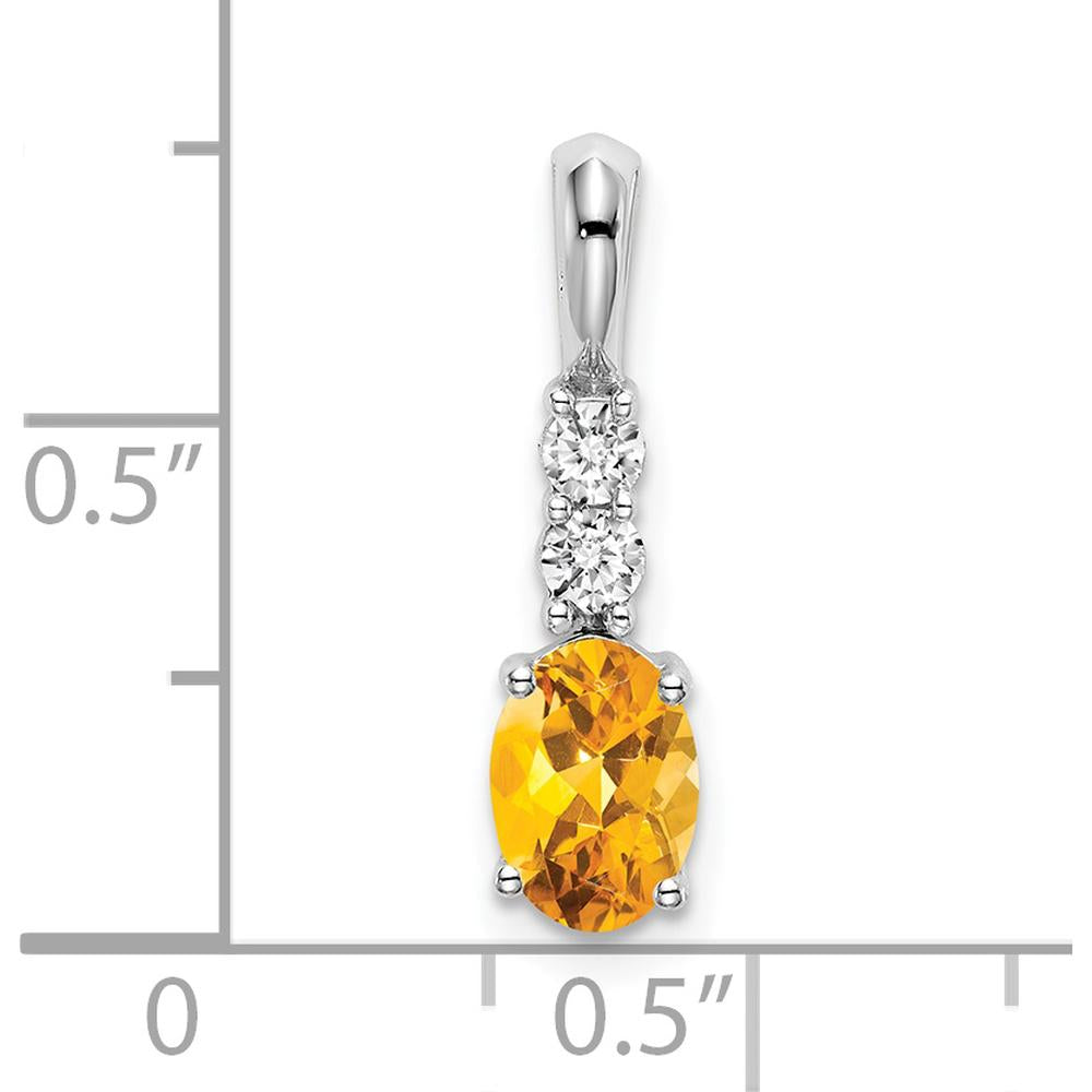 14K White Gold Oval Citrine and Diamond Pendant - 0.75 Carat Citrine, 0.065 Carat Total Diamond Weight by Oro Pregiato