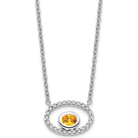14K White Gold Oval Citrine and Diamond Pendant Necklace - 0.22 Carat Citrine, 0.07 Carat Total Diamond Weight by Lumare Gioia