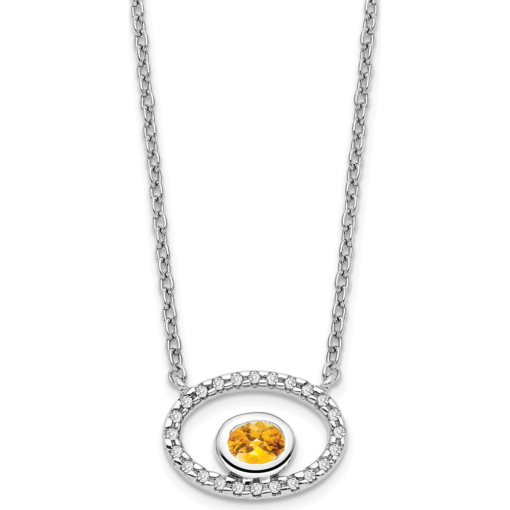 14K White Gold Oval Citrine and Diamond Pendant Necklace - 0.22 Carat Citrine, 0.07 Carat Total Diamond Weight by Lumare Gioia