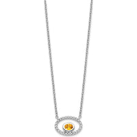 14K White Gold Oval Citrine and Diamond Pendant Necklace - 0.22 Carat Citrine, 0.07 Carat Total Diamond Weight by Lumare Gioia
