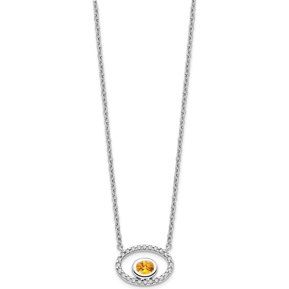 14K White Gold Oval Citrine and Diamond Pendant Necklace - 0.22 Carat Citrine, 0.07 Carat Total Diamond Weight by Lumare Gioia