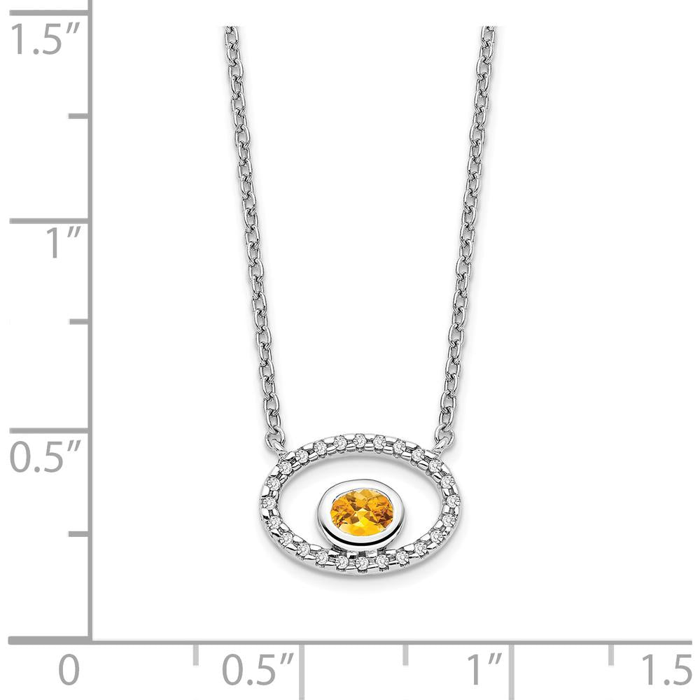 14K White Gold Oval Citrine and Diamond Pendant Necklace - 0.22 Carat Citrine, 0.07 Carat Total Diamond Weight by Lumare Gioia