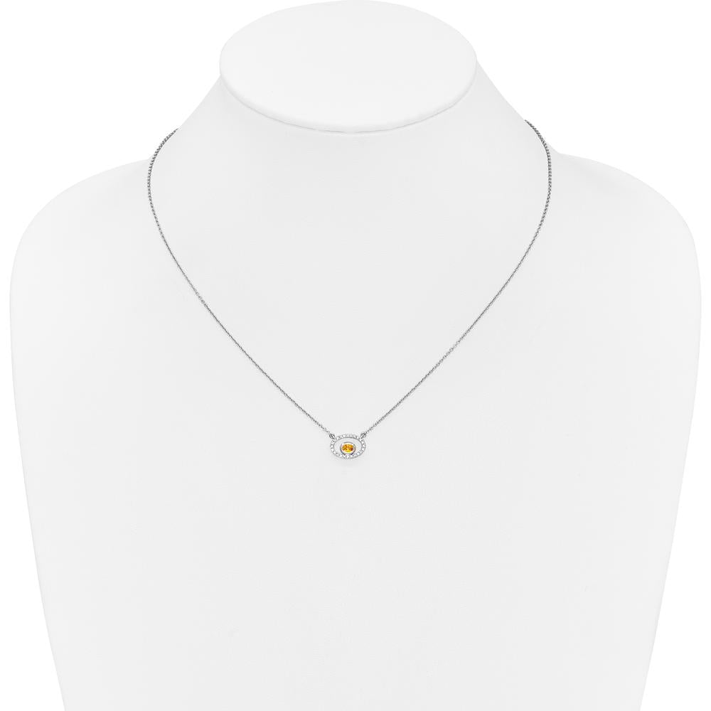 14K White Gold Oval Citrine and Diamond Pendant Necklace - 0.22 Carat Citrine, 0.07 Carat Total Diamond Weight by Lumare Gioia