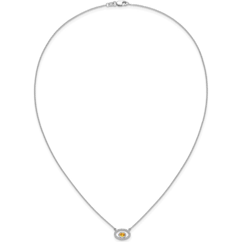 14K White Gold Oval Citrine and Diamond Pendant Necklace - 0.22 Carat Citrine, 0.07 Carat Total Diamond Weight by Lumare Gioia