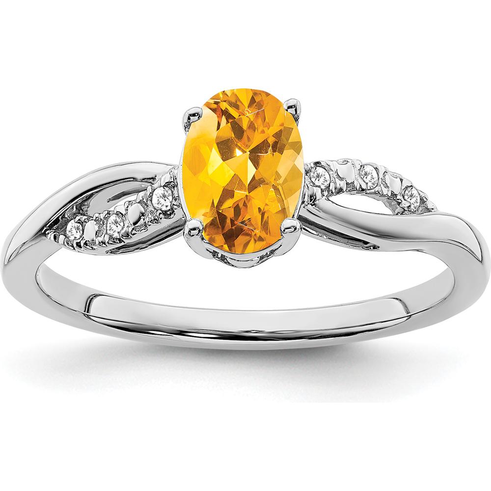 14K White Gold Oval Citrine and Diamond Ring - 0.687 Carat Citrine, 0.008 Carat Diamond by 0
