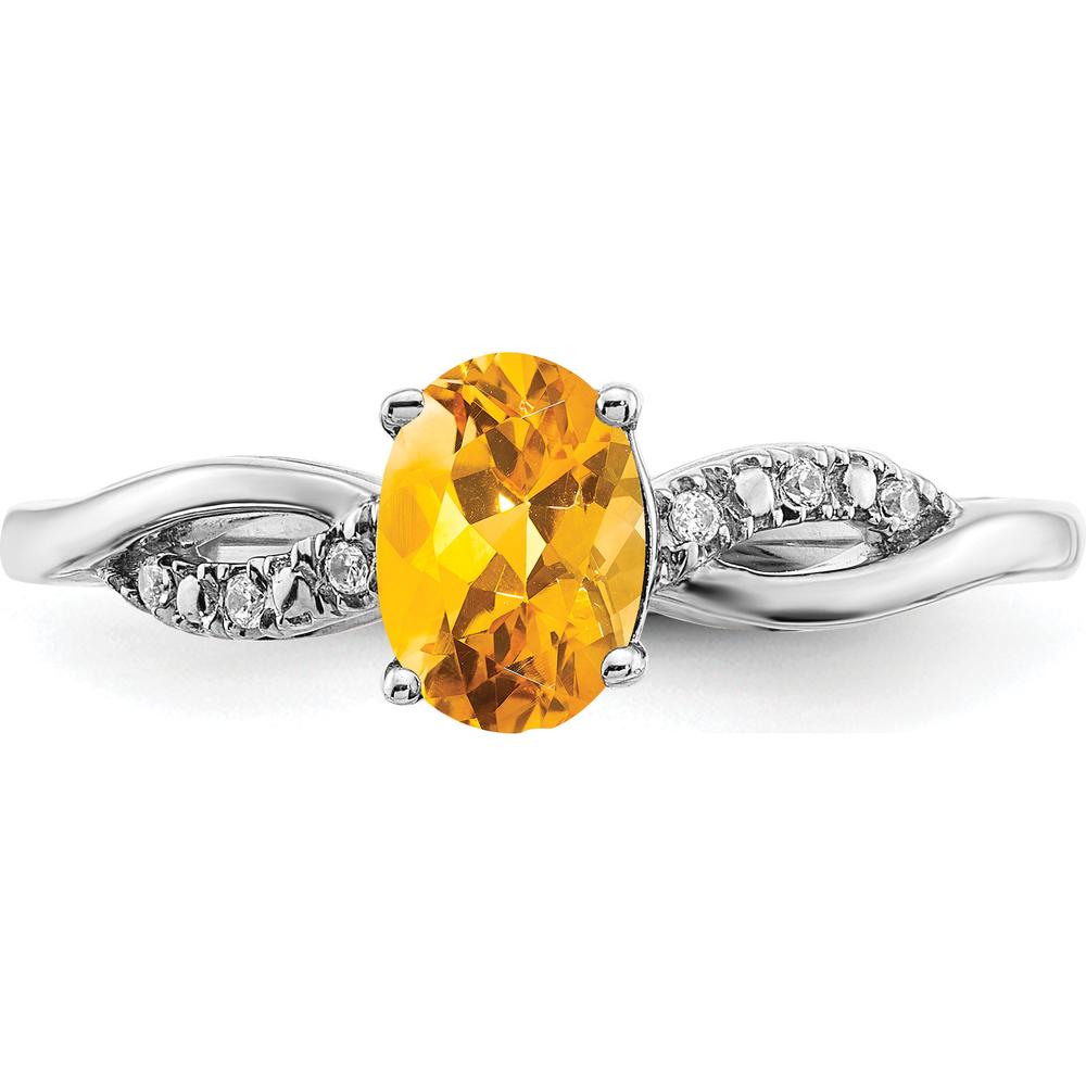 14K White Gold Oval Citrine and Diamond Ring - 0.687 Carat Citrine, 0.008 Carat Diamond by 0