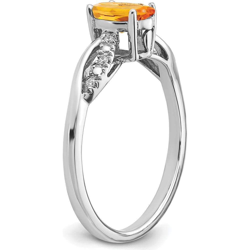 14K White Gold Oval Citrine and Diamond Ring - 0.687 Carat Citrine, 0.008 Carat Diamond by 0