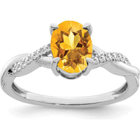 14K White Gold Oval Citrine and Diamond Ring - 1.095 Carat Citrine, 0.005 Carat Total Diamond Weight by 0