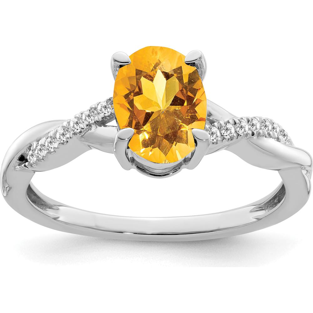 14K White Gold Oval Citrine and Diamond Ring - 1.095 Carat Citrine, 0.005 Carat Total Diamond Weight by 0