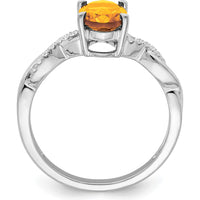 14K White Gold Oval Citrine and Diamond Ring - 1.095 Carat Citrine, 0.005 Carat Total Diamond Weight by 0