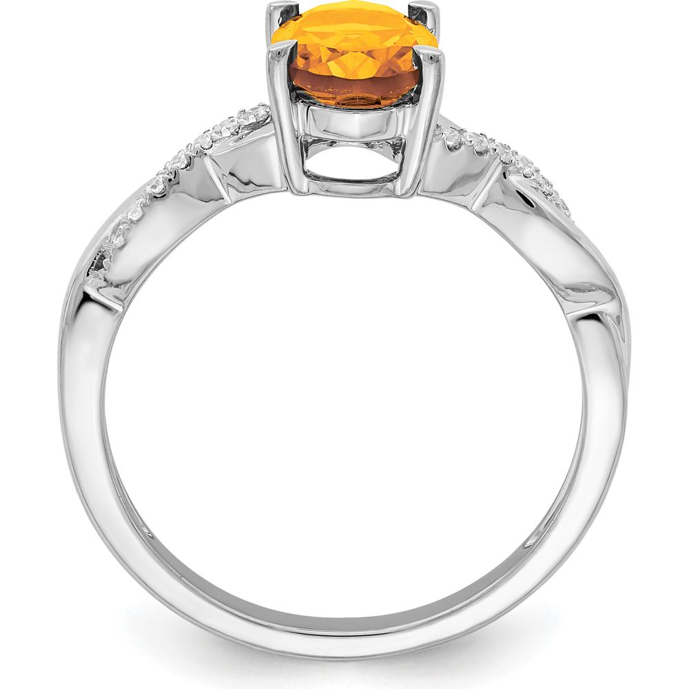 14K White Gold Oval Citrine and Diamond Ring - 1.095 Carat Citrine, 0.005 Carat Total Diamond Weight by 0