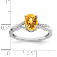 14K White Gold Oval Citrine and Diamond Ring - 1.095 Carat Citrine, 0.005 Carat Total Diamond Weight by 0