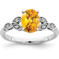 14K White Gold Oval Citrine and Diamond Ring - 1.095 Carat Citrine, 0.036 Carat Diamond Total Weight by 0