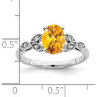 14K White Gold Oval Citrine and Diamond Ring - 1.095 Carat Citrine, 0.036 Carat Diamond Total Weight by 0