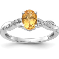 14K White Gold Oval Citrine and Diamond Ring with 14 Round Diamonds - 0.06 Carat Total Diamond Weight by 0