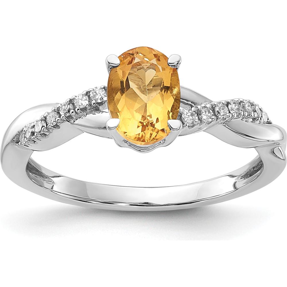 14K White Gold Oval Citrine and Diamond Ring with 14 Round Diamonds - 0.06 Carat Total Diamond Weight by 0