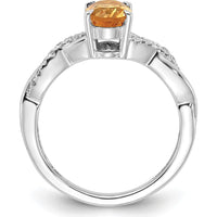 14K White Gold Oval Citrine and Diamond Ring with 14 Round Diamonds - 0.06 Carat Total Diamond Weight by 0