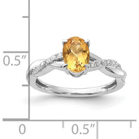 14K White Gold Oval Citrine and Diamond Ring with 14 Round Diamonds - 0.06 Carat Total Diamond Weight by 0