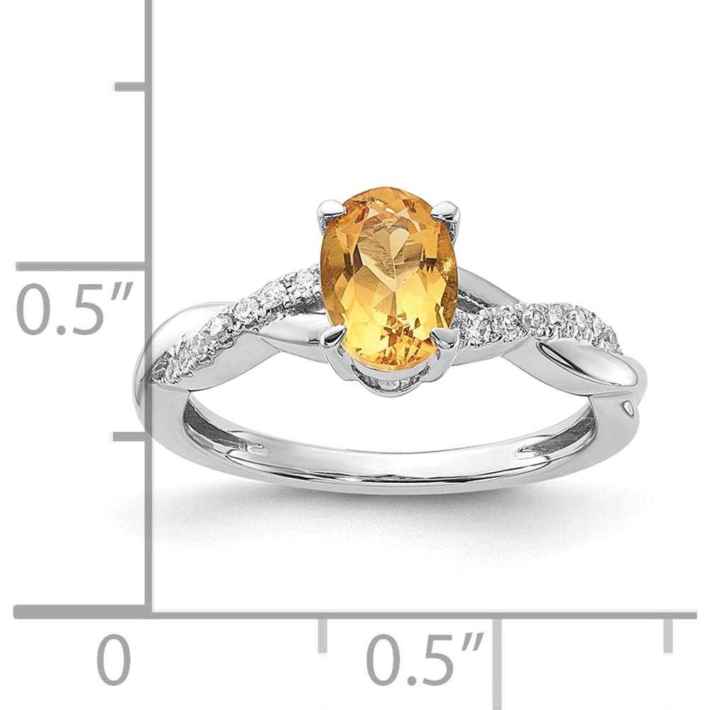 14K White Gold Oval Citrine and Diamond Ring with 14 Round Diamonds - 0.06 Carat Total Diamond Weight by 0