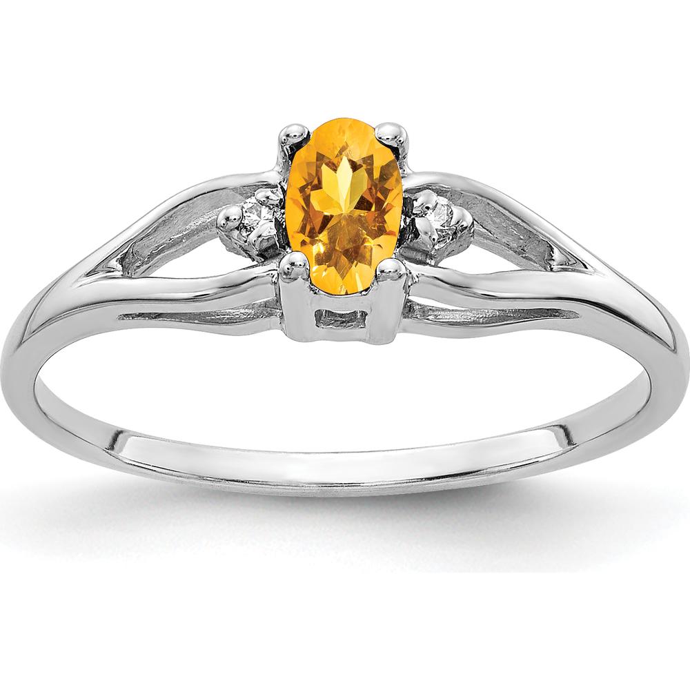 14K White Gold Oval Citrine and Diamond Ring with Tapered Band - 0.20 Carat Citrine, 0.01 Carat Diamond Total Weight by Monteluci Fine Jewelry