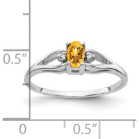 14K White Gold Oval Citrine and Diamond Ring with Tapered Band - 0.20 Carat Citrine, 0.01 Carat Diamond Total Weight by Monteluci Fine Jewelry