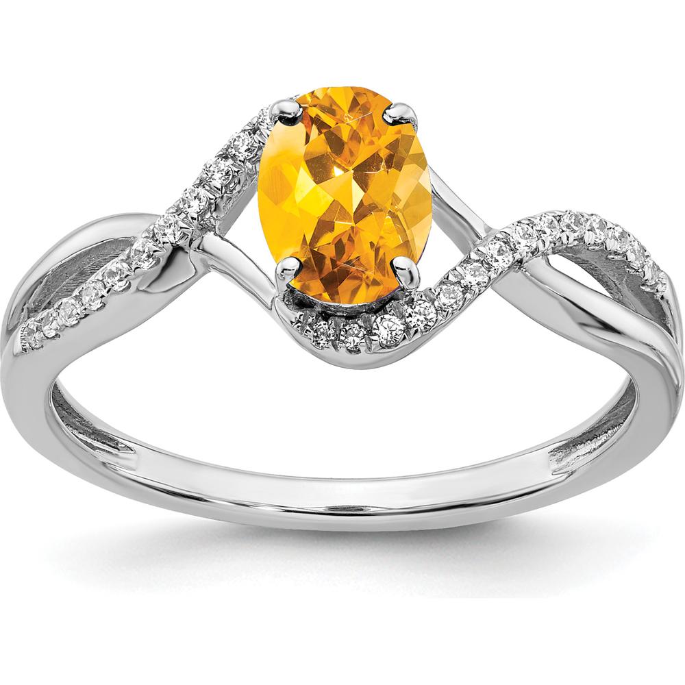 14K White Gold Oval Citrine and Diamond Twist Ring - 0.687 Carat Total Citrine Weight by 0