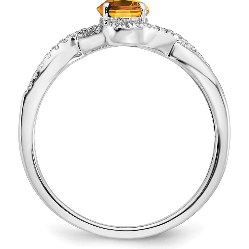 14K White Gold Oval Citrine and Diamond Twist Ring - 0.687 Carat Total Citrine Weight by 0