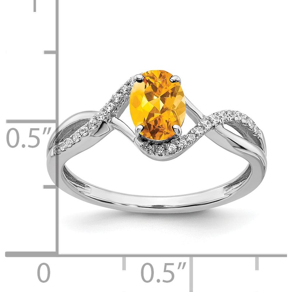 14K White Gold Oval Citrine and Diamond Twist Ring - 0.687 Carat Total Citrine Weight by 0