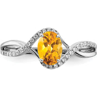 14K White Gold Oval Citrine and Diamond Twist Ring - 0.687 Carat Total Citrine Weight by 0