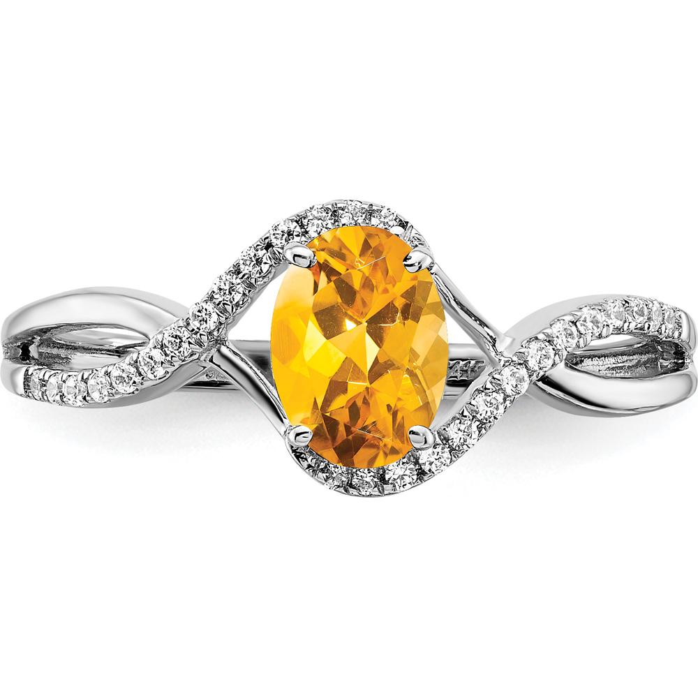 14K White Gold Oval Citrine and Diamond Twist Ring - 0.687 Carat Total Citrine Weight by 0