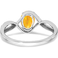 14K White Gold Oval Citrine and Diamond Twist Ring - 0.687 Carat Total Citrine Weight by 0