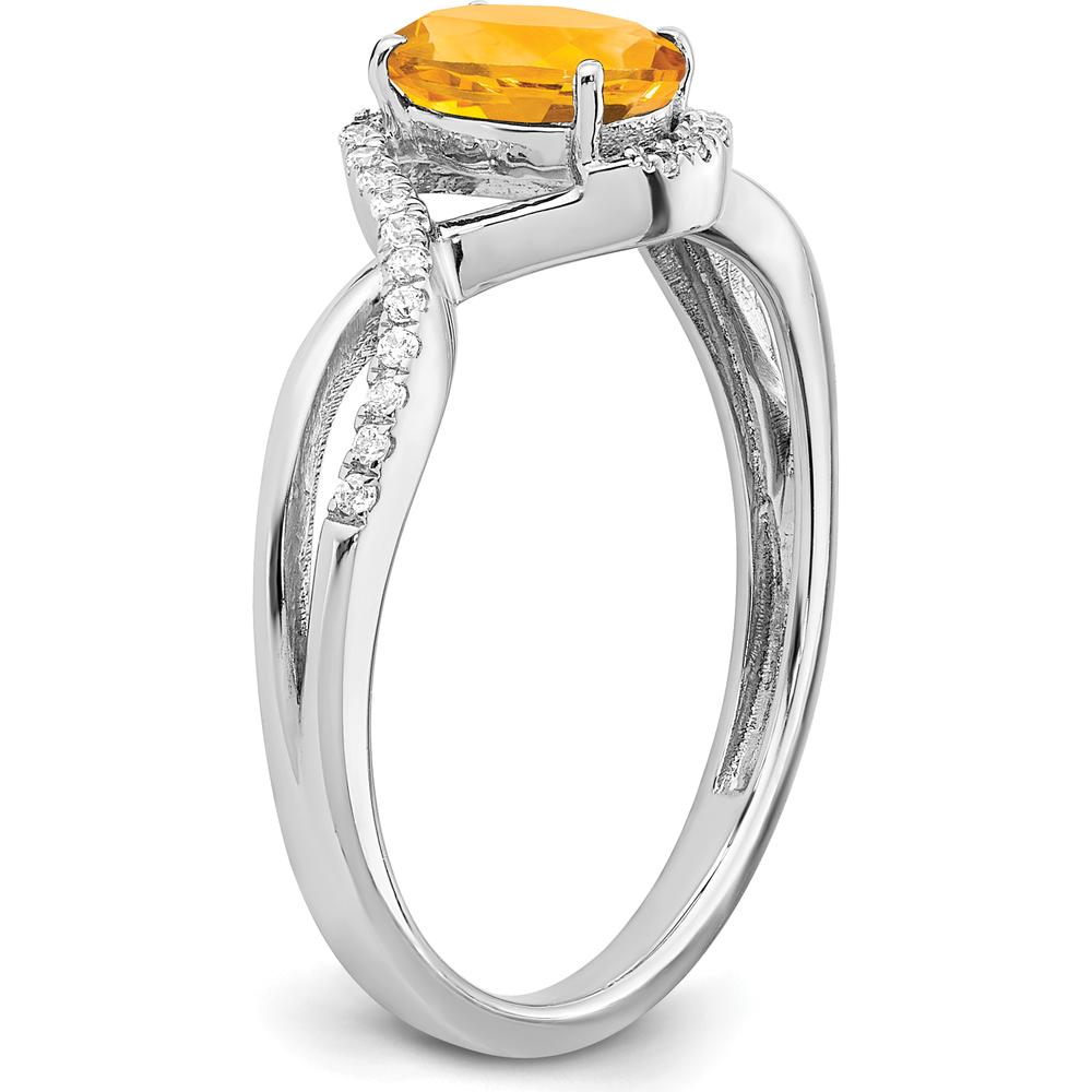 14K White Gold Oval Citrine and Diamond Twist Ring - 0.687 Carat Total Citrine Weight by 0