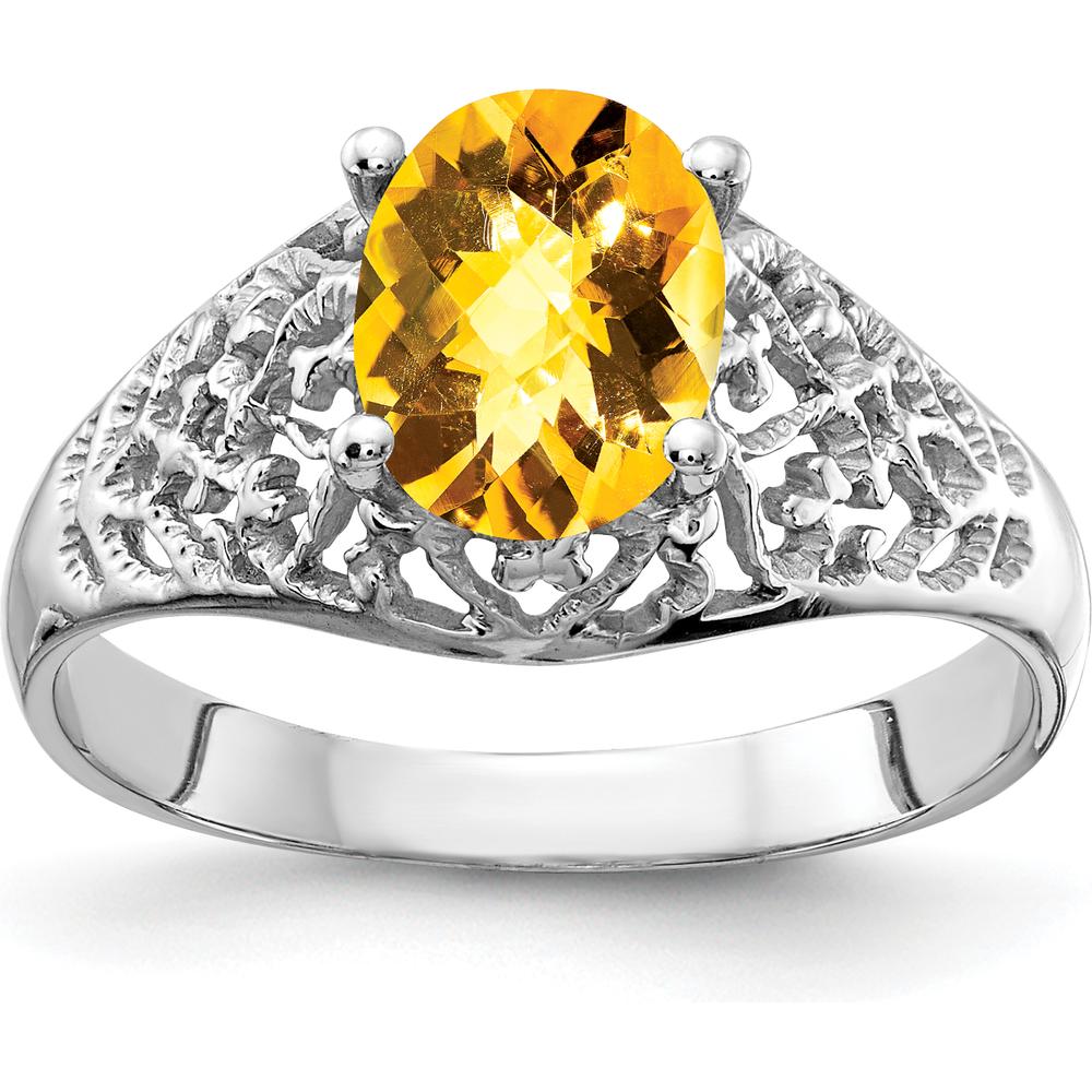 14K White Gold Oval Citrine Checkerboard Ring - 1.15 Carat Total Citrine Weight by Monteluci Fine Jewelry