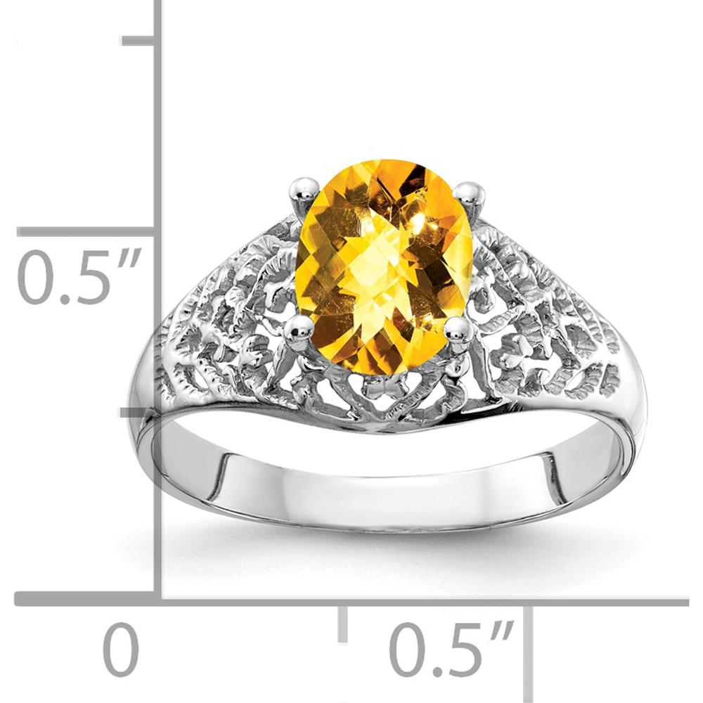 14K White Gold Oval Citrine Checkerboard Ring - 1.15 Carat Total Citrine Weight by Monteluci Fine Jewelry